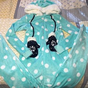 Blue Polka Dot Winter Onesie
